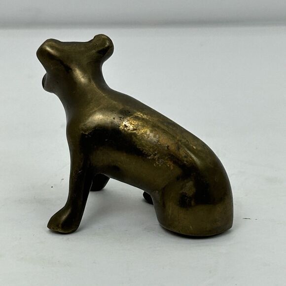 Vintage Solid Brass Sitting Bulldog Figurine 1 5/8” Tall 2 1/4” Long - Picture 3 of 11